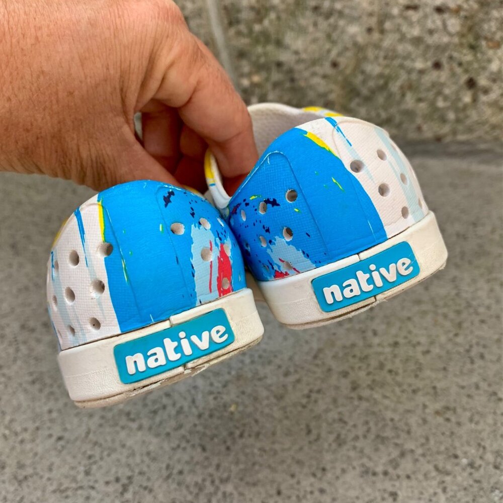 NATIVE Jefferson Paint Splash Shoes Kids 8 C8 Sneaker Natives Blue Slip On Shoe - Picture 6 of 8